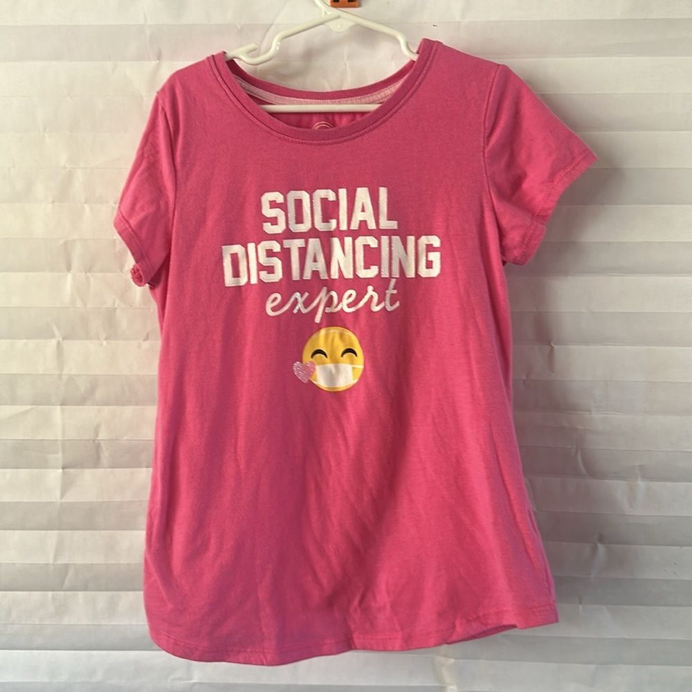 Wonder Nation Girls 10 Pink Tee “Social Distancing Expert” Graphic Shirt